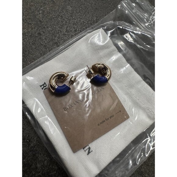 Roxanne Assoulin True Blue Chubbies Earrings in Shiny Gold & Blue - Picture 4 of 5